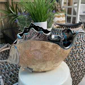 VTG Tropical Fish Vase, Capiz shell Nautical ornament